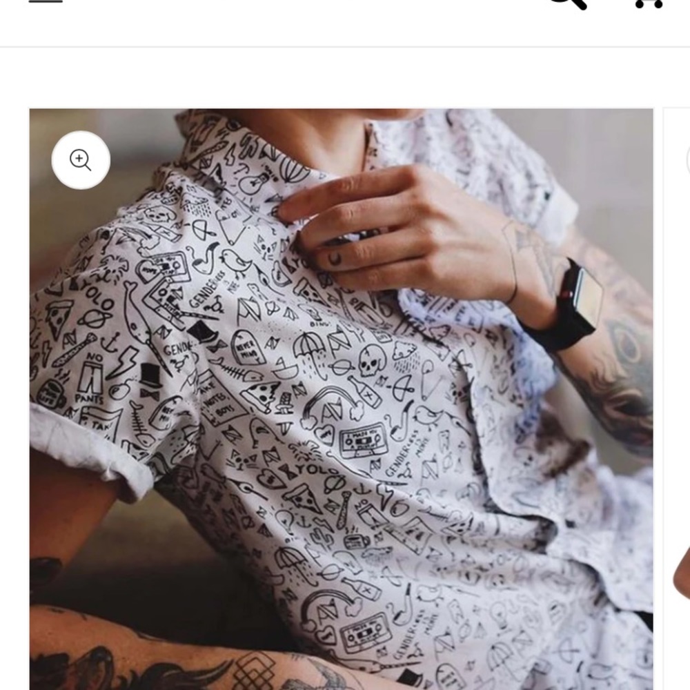 Androgynous Fox Stick N Poke Button Down Top XS
